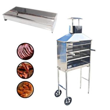 Imagem de Churrasqueira Espetinho Bandeja Inox Carrinho Churrasco Leve - INOX LA