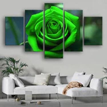 Imagem de Quadro Decorativo Mosaico De Madeira 5 Peças Rosa Verde