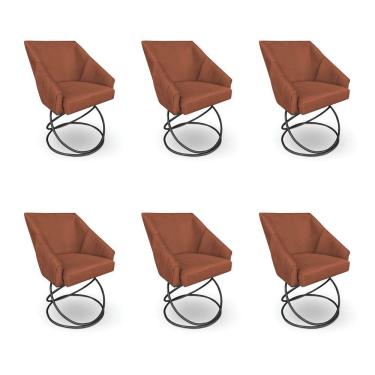 Imagem de Kit 6 Poltronas Luxo Alana Veludo Terracota Base Luxo Preto - Pallazio