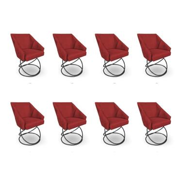 Imagem de Kit 8 Poltronas Luxo Alana Suede Vermelho Base Luxo Preto - Pallazio
