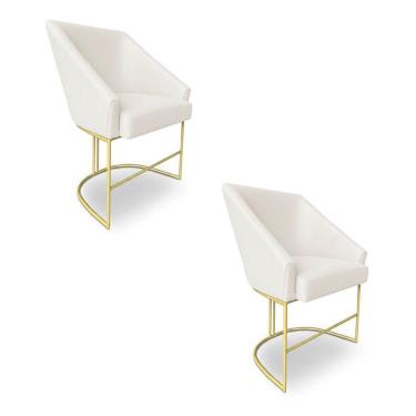 Imagem de Kit 2 Poltronas Luxo Alana Bouclê Base Ferro Dourado - Pallazio Cor Bege