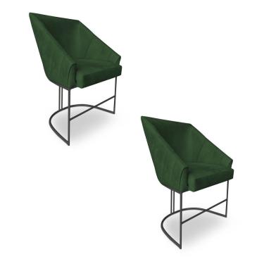 Imagem de Kit 2 Poltronas Luxo Alana Suede Verde Base Ferro Preto - Pallazio