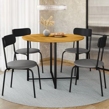 Imagem de Kit 4 Cadeiras De Jantar Malva Encosto Preto E Assento Cinza Ferro Preto - Pallazio