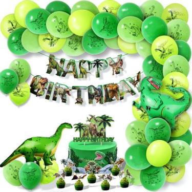 Imagem de Kit de balão para festa de aniversário de dinossauro 71 unidades de lá