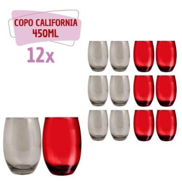 Imagem de Copos de Vidro 450ml kit 6 Vermelho / 6 Cinza California - PRATICASA, 