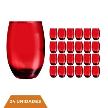 Imagem de Kit 24 Copo de Vidro Vermelho Redondo Drinks e Sucos 450ml - PRATICASA