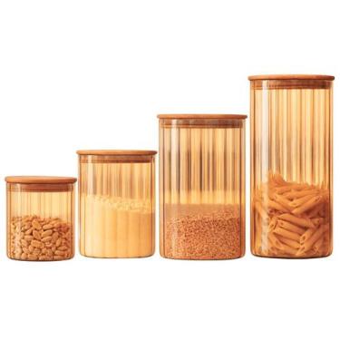 Imagem de Kit C/ 4 Potes de Vidro Hermético Borossilicato Canelado Âmbar 650ml /