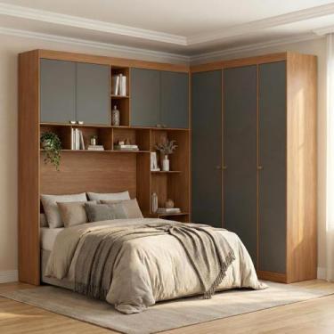 Imagem de Guarda-roupa Casal Modulado com Cabeceira e Módulo Aéreo 7 Portas 4 Ga