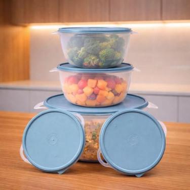 Imagem de Kit 5 Potes Plastico Redondos Bowl Livre Bpa Cor:Transp Cinza - Casa B