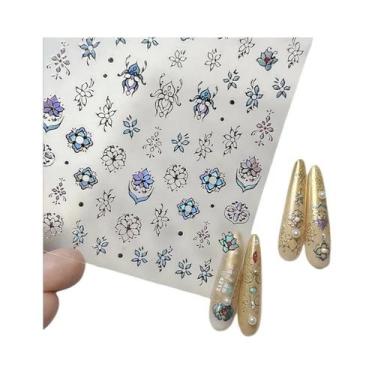 Imagem de Adesivo De Unha 5D Colorido Boêmio Com Coração, Lua, Pérola E Strass, 