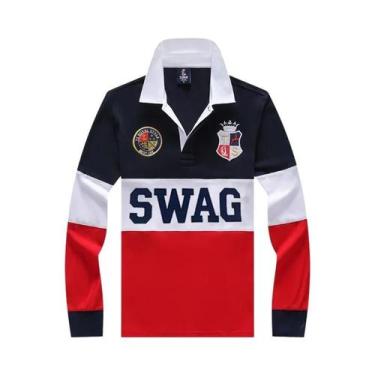 Imagem de Camisa Polo Masculina De Manga Longa Luxuosa Em Algodão Com Bordado Em