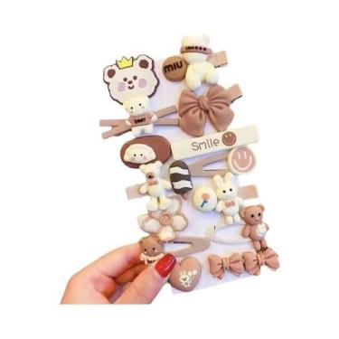 Imagem de Clipe De Cabelo Infantil Em Forma De Coração Arco-Íris Com Flores E Fr