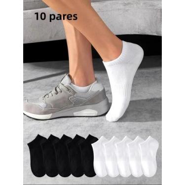 Imagem de Meias Esportivas Brancas Masculinas Invisíveis (No-Show) - 10 Pares, A