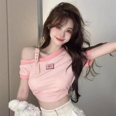 Imagem de Camiseta Rosa Feminina com Ombro De Fora - Estilo Doce e Picante - Man