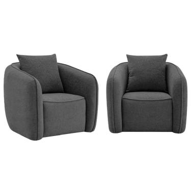 Imagem de Kit 02 Poltronas Decorativas Sala De Estar Recepção Florença Linho - Doce Sonho Móveis Cinza Escuro