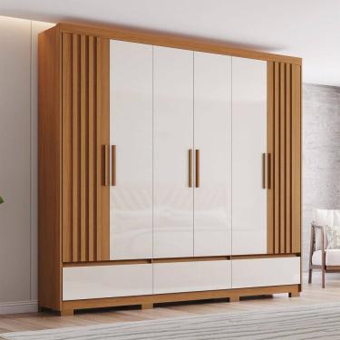 Imagem de Guarda-Roupa Casal Kaian 6 Portas 3 Gavetas Ripado Cinamomo/Off White - Henn
