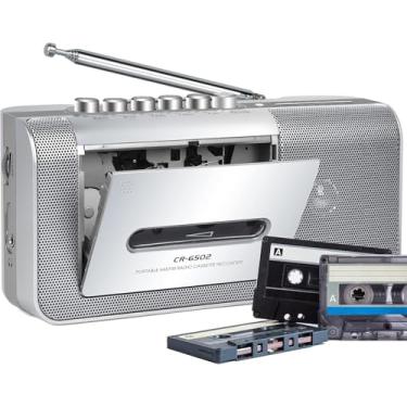 Imagem de Gracioso Gravador de cassete portátil, gravador de fita cassete com alto-falante AM/FM, microfone, conector de fone de ouvido de 3,5 mm, alimentado por bateria CA ou AA para presente, casa