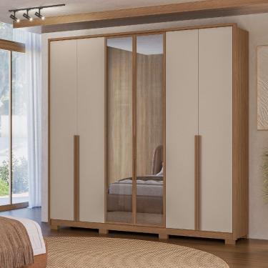 Imagem de Guarda Roupa Roupeiro Atacama 06 Portas 04 Gavetas Vidro Reflecta Carvalho Fendy Moval