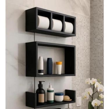 Imagem de Kit 3 Nichos triplos Prateleiras para Banheiro Organizador em Preto Md