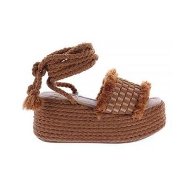 Imagem de Hellen - Sandália Plataforma de Cordas Caramelo com Amarração-Feminino