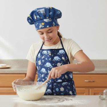 Imagem de Kit Avental Juvenil de Cozinha Infantil Kids com Touca Estampado Imper