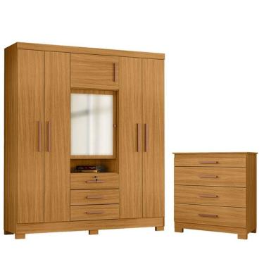 Imagem de Cômoda 4 Gavetas New E Guarda Roupa Casal Imperial Carvalho Americano Tx -incorplac