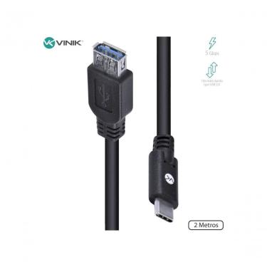 Imagem de Cabo USB Tipo C C32UAF-2 para Extensor USB a Fêmea 3.2 GEN1 5GBPS 2 METROS Preto Vinik