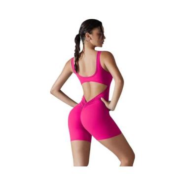Imagem de Macacão Esportivo Feminino Com Costas Em V E Efeito Scrunch, Sem Manga