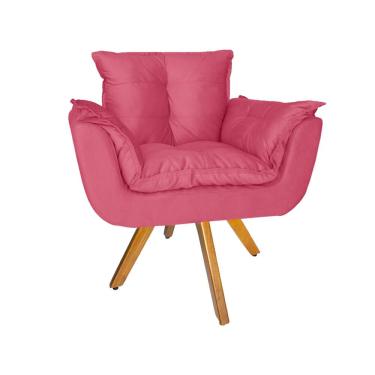 Imagem de Poltrona Decorativa Com Base Giratória De Madeira Consultório Opala Suede Rosa Barbie -...