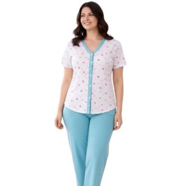 Imagem de Pijama Feminino com Botões Americano Meia Estação Manga Curta e Calça 