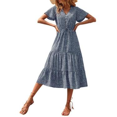 Imagem de Vestido PRETTYGARDEN 2025 Verão Floral Marinho Decote V M