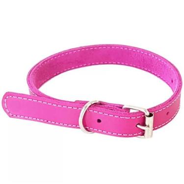 Imagem de Coleira para Cachorro em Couro Rosa  Ajustável Reforçada N 2 - VL