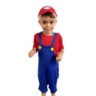 Imagem de Fantasia Infantil Super Mário jardineira, camiseta e boné - Andara Mod