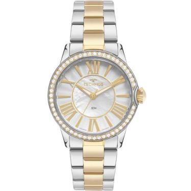 Imagem de Relogio Technos feminino prata e dourado grande misto bicolor cravejad