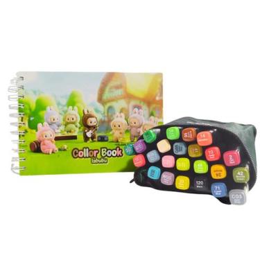 Imagem de Kit Livro de Colorir tipo Bobbie Goods Labubu + 24 canetinhas ponta du