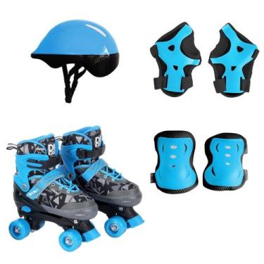 Imagem de Patins Roller Ajustável Azul Até 80kg c/ Kit de Proteção DM - Comercia