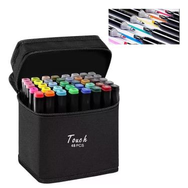 Imagem de Super Kit Profissional Canetinhas Marca Texto 2 Pontas Duplas Touch 48 Cores 1°linha