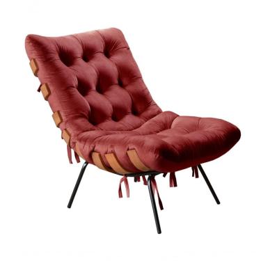 Imagem de Poltrona Costela Decorativa Suede com Fibra Siliconada Confortável Bordô Bella Decor