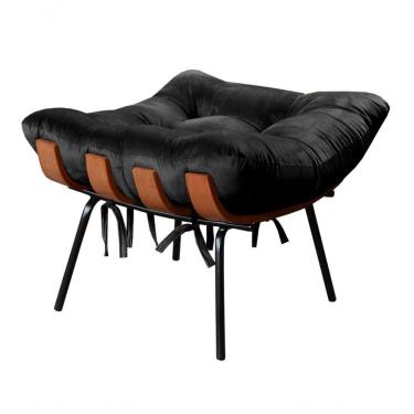 Imagem de Puff Costela Veludo Preto 410 com Pés de Madeira Estrutura em Aço Fibra Siliconada Bella Decor