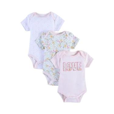 Imagem de Conjunto De 3 Peças De Body Para Bebês Meninas De Verão Com Estampa De