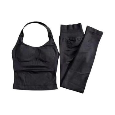 Imagem de Conjunto Ativo Feminino De 2 Peças: Top Halter Com Costas Abertas E Le