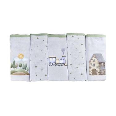 Imagem de Fralda Luxo para Bebê 5 Unidades 68cm x 70cm Bublim, Trenzinho