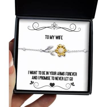 Imagem de SpreadPassion Brilliant Wife Gifts, I Want to be in Your Arms Forever and I Promise to Never Let go, Dia dos Namorados Pulseira de girassol para esposa