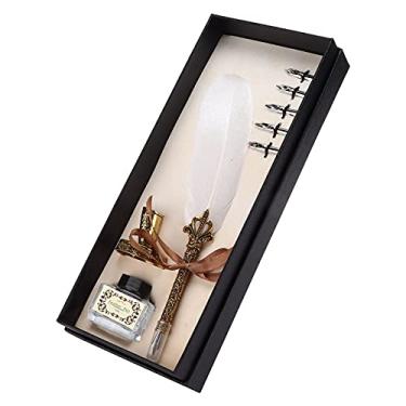 Imagem de Conjunto de caneta de pena, caneta de caligrafia de terno de escrita com suporte de caneta caneta garrafa de tinta vazia ponta para professores para idosos para estudantes(Branco)