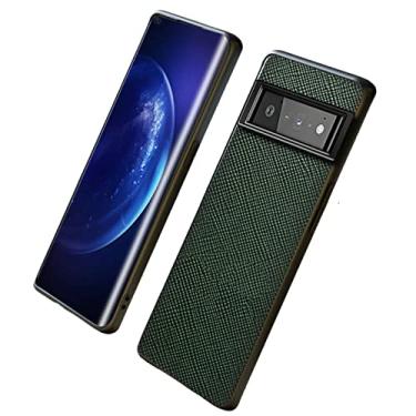 Imagem de Capa para Google Pixel 6/6 Pro, capa de couro legítimo luxuosa, capa traseira com proteção antiarranhões capa protetora ultrafina verde, 6 polegadas