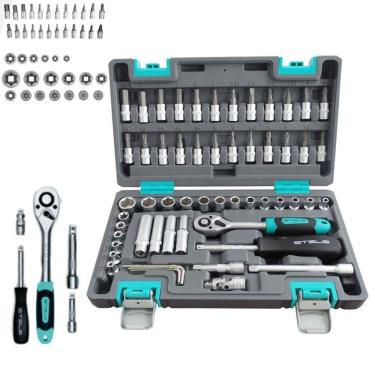 Imagem de Jogo Kit De Soquete 57 Peças 1/4 Catraca Chave Allen Stels
