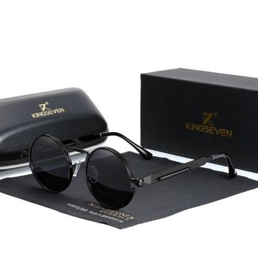 Imagem de Oculos de Sol Masculino Steampunk Redondo Metal Frame Kingseven Polarizados