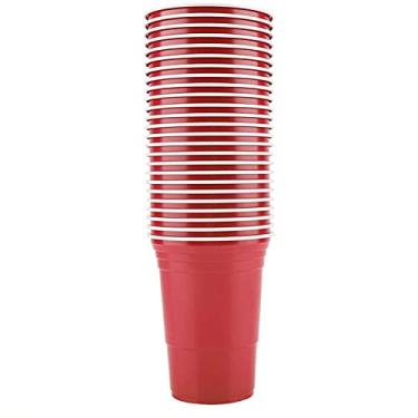 Imagem de Copo de festa vermelho padr?o,pacote de 25 copos de 16 on?as, copos de cerveja pong para jogo de bebida, copo flip(red), Conjunto de jardinagem cerveja pong jogos copos bola balde jogo ao ar liv