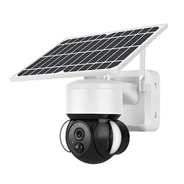 Imagem de Câmera de segurança solar sem fio ao ar livre, câmera CCTV de vigilância por vídeo WiFi para segurança doméstica, câmera de holofote com detecção de movimento PIR, câmera de bateria de vigilância de segurança compatível com Alexa