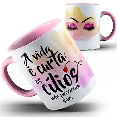 Imagem de Caneca rosa a vida é curta os Cílios não